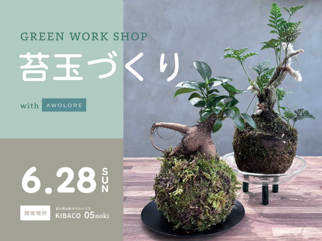 【ワークショップ】6/28㈰ ｜GREEN WORK SHOP 苔玉づくり｜自然素材モデルハウス「KIBACO_noki05」