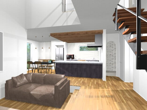 ダウンリビング・吹き抜け・シースルー階段のお家🏡