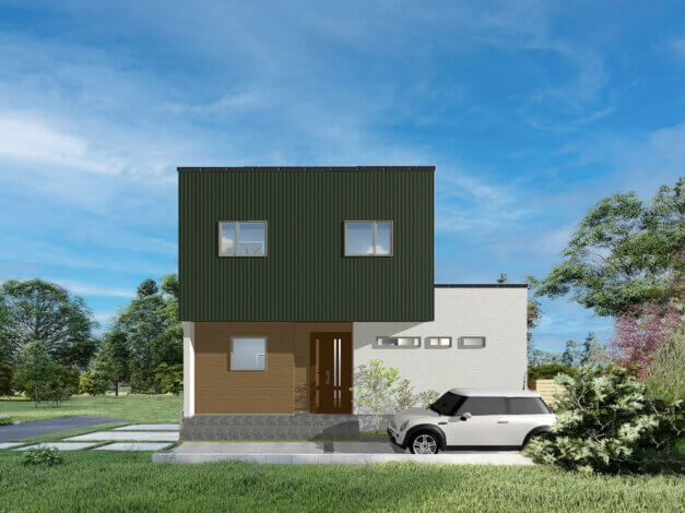 ガルバリウムの外壁で引き締まった外観に