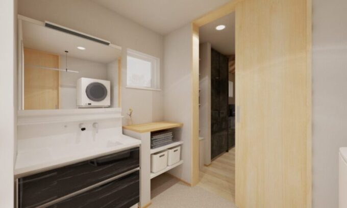 キッチンとランドリーが横並びのお家